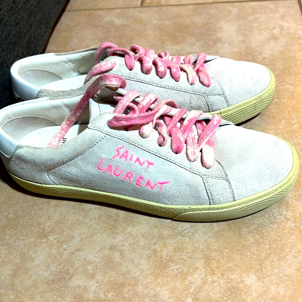 Saint Laurent Womens Court Classic SL-06 'Optic White Fluo Pink'